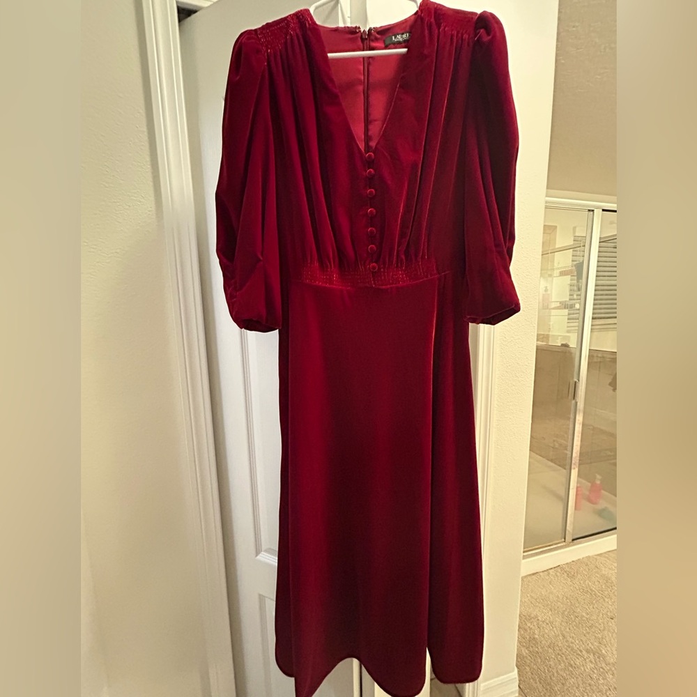 Lauren Ralph Lauren Rich Red Velvet Long Sleeve Dress size 6